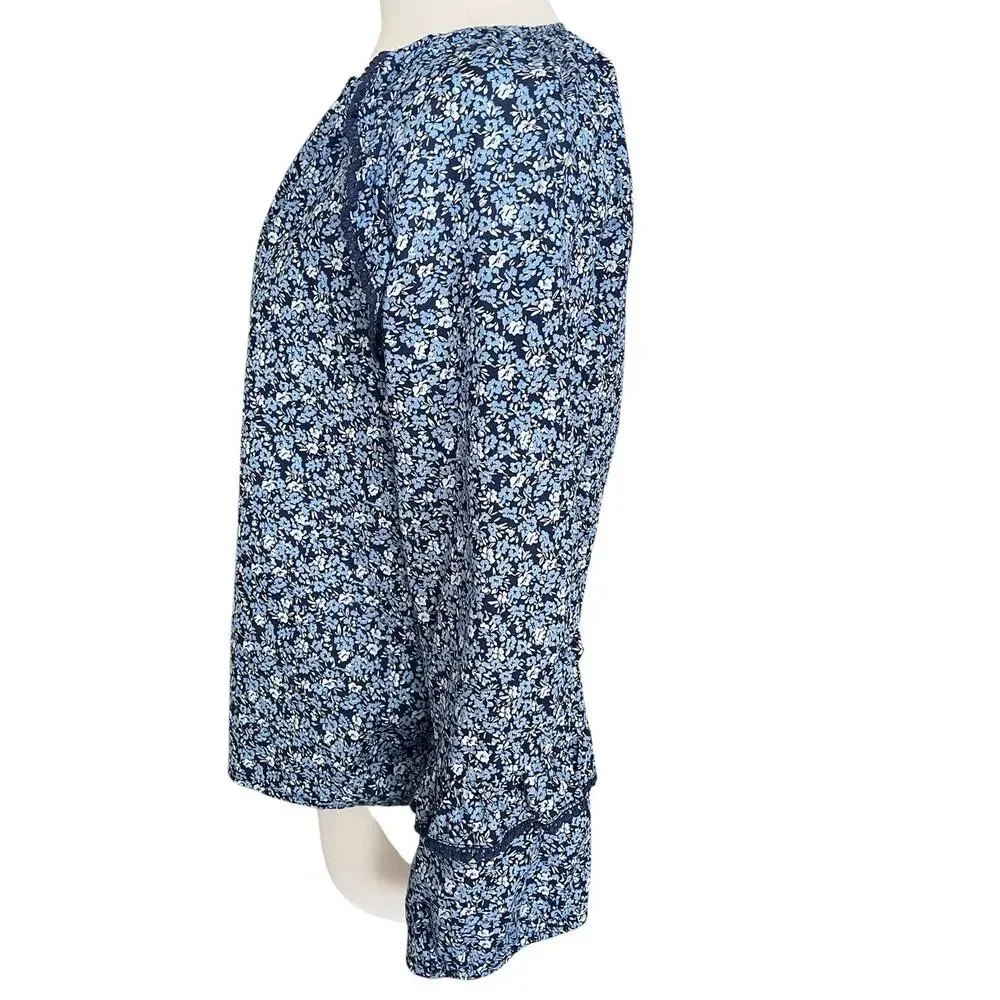J. Crew Printed Ruffle Peasant Top Boho Lightweight Relaxed Preppy Cottage XS